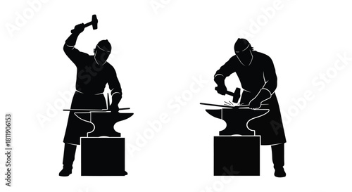 Blacksmiths at work a silhouette depicting traditional metal forging techniques