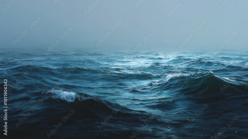 Fototapeta premium Expansive blue sea under clear sky with gentle waves reflecting sunlight and distant horizon in peaceful coastal landscape