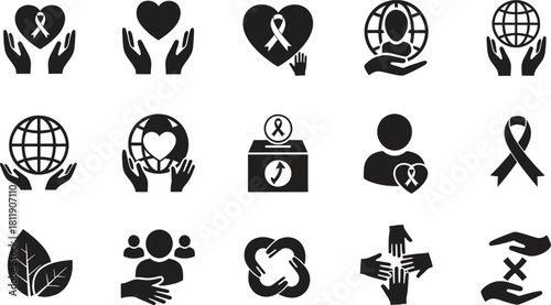 Vector illustration set charity and support donation and volunteer concept