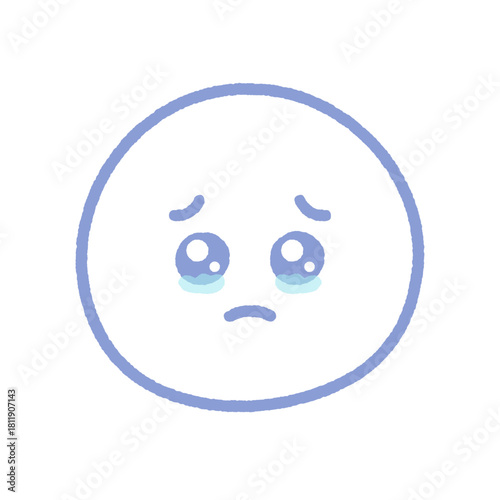 手書きのうるうるした涙目のかわいい絵文字 - 上目遣いで訴える悲しい表情のぴえん顔の線画イラスト素材