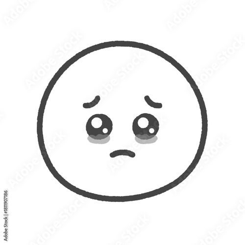 手書きのうるうるした涙目のかわいい絵文字 - 上目遣いで訴える悲しそうな表情のぴえん顔の線画イラスト