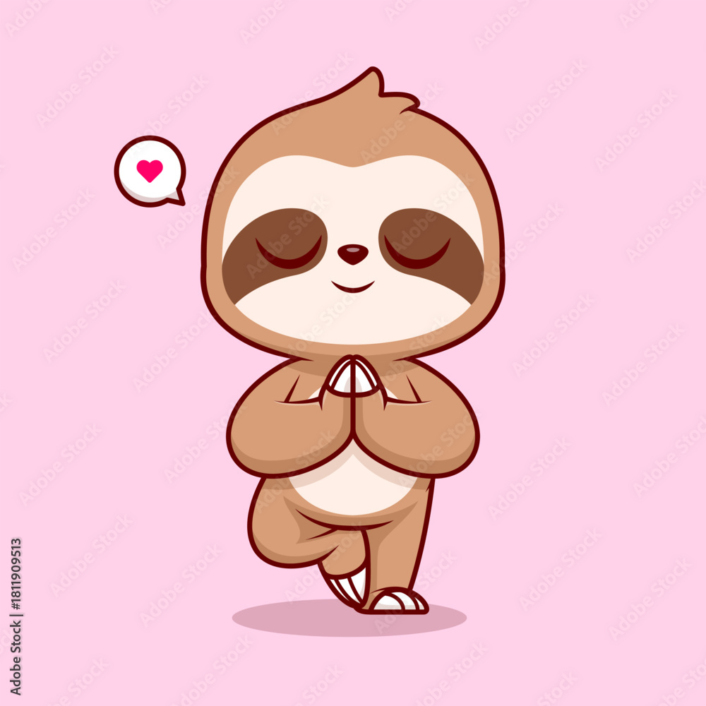 Fototapeta premium Cute Sloth Meditation Yoga Cartoon