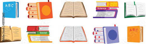 Hand Drawn Book Set. Stack Book Back to School Supplies