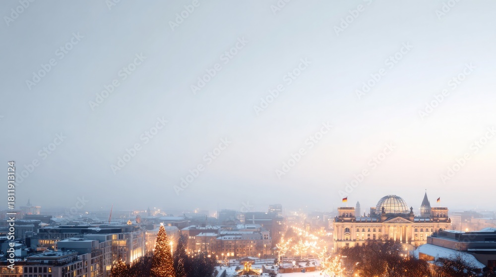 Fototapeta premium Winter skyline illuminated with festive lights, showcasing holiday spirit and traditions