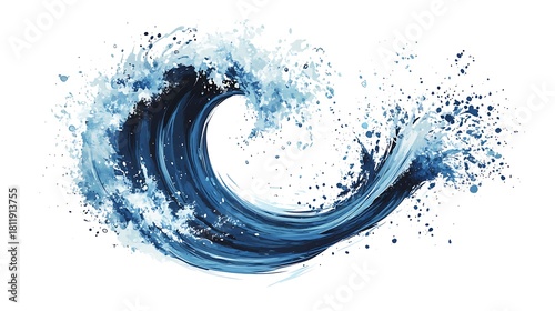 Fototapeta Naklejka Na Ścianę i Meble -  Dynamic depiction of a blue sea wave with splashes, artistic illustration