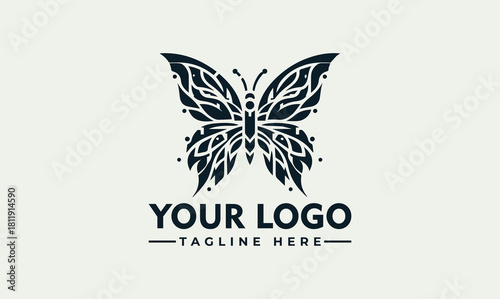 Vector illustration of a decorative butterfly with symmetrical ornamental wings, an elegant nature logo concept