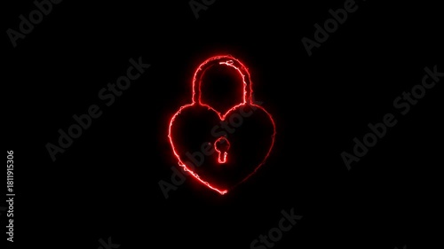 Animated Neon Glowing Heart Lock Symbol (4K, Love Security, Digital Protection Icon)
