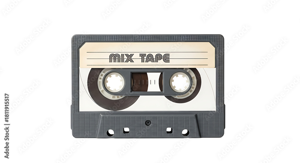 Obraz premium Vintage audio cassette tape with blank label isolated on transparent background, perfect for retro music, nostalgia, and mixtape themed designs