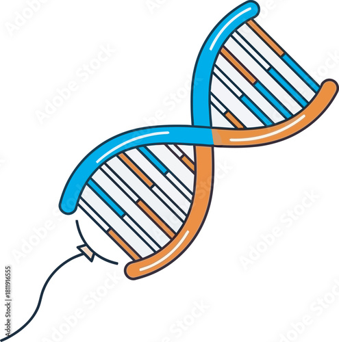 Stylized DNA double helix being manipulated by a small tool (like CRISPR or gene editing). Clear vector for genetics, science, biotechnology, research, medicine, bioengineering, mutation, or genetic.