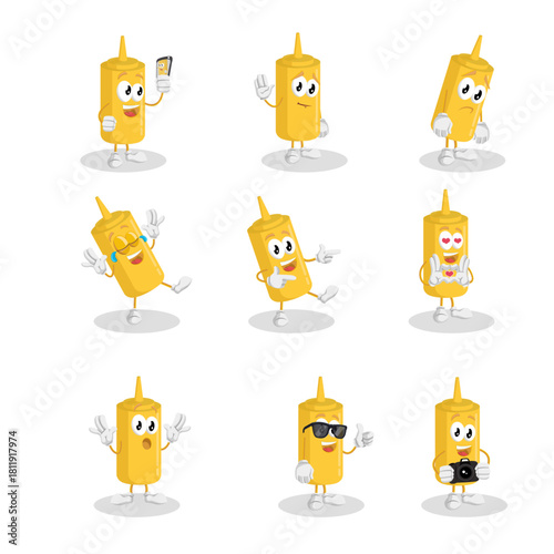 Mustard Condiment Mascot Cartoon Character All Set for Grilling Vector Illustration