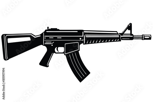 Black silhouette of an assault rifle with a curved magazine