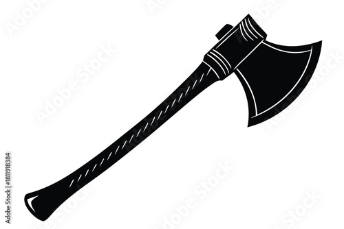 Black silhouette of a classic axe with a long handle