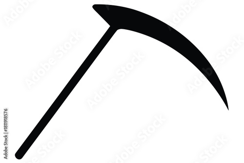 Simple black silhouette of a scythe on a white background
