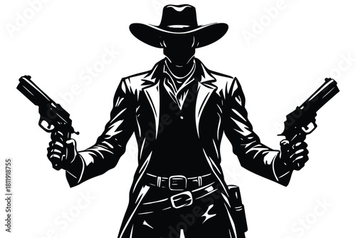 Western cowboy silhouette with dual pistols