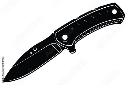 Black folding pocket knife silhouette with white outline