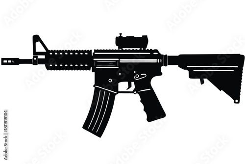Modern assault rifle with red dot sight silhouette