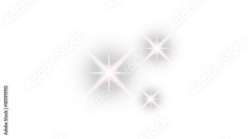 Trio of Bright White Starburst Sparkle Light Effects Isolated on Transparent Background Overlay