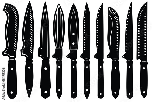 Collection of kitchen knives silhouette
