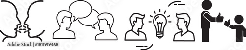 Outline Icons of Communication, Idea Generation, and Agreement among People