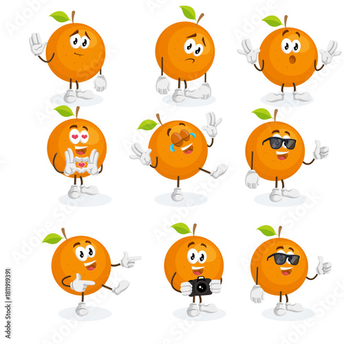 Orange Fruit Mascot Cartoon Character All Set Vector Illustration