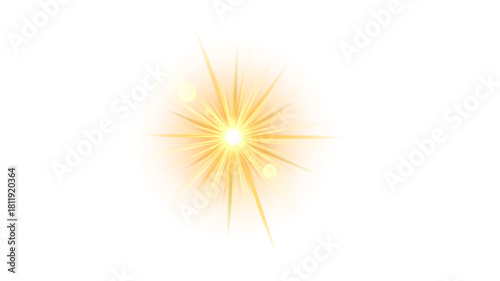 Konstfotografi Vibrant Golden Yellow Starburst Light Flare Effect with Sharp Beams and Lens Ref