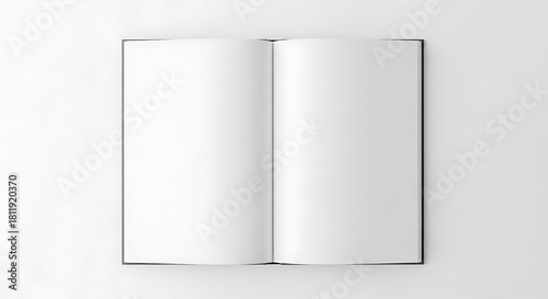 Open blank book or notebook with empty white pages, perfect for text or design mockups, isolated on white background