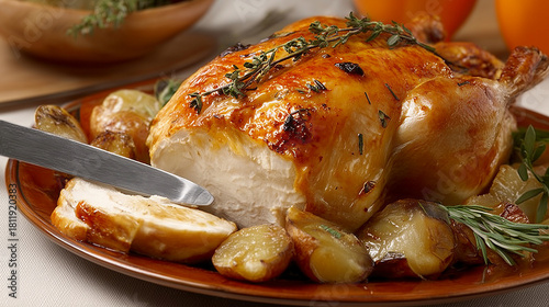 Tradicional assado de fim de ano, suculento frango tipo Chester preparado no forno ao estilo peru de natal.