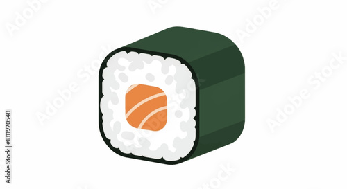 Single salmon sushi roll vector illustration. Flat design maki icon isolated on white background. Japanese food graphic element