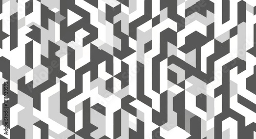 Abstract geometric monochrome pattern background. Isometric maze and labyrinth texture. Black and white interlocking shapes vector illustration