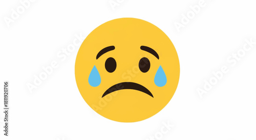 Sad face emoji with tears. Crying yellow emoticon vector icon. Unhappy expression flat design illustration