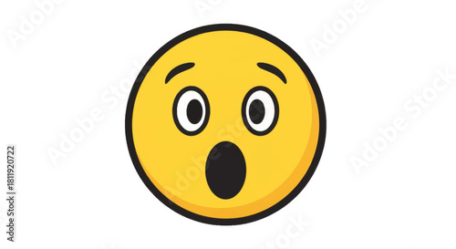 Surprised yellow emoji face with open mouth. Shocked emoticon vector illustration. Flat cartoon icon for social media and chat apps