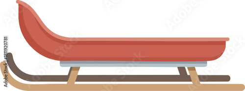 A classic red sleigh with wooden runners and a side view, isolated on a white background.