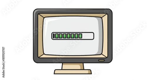 Retro computer monitor with loading bar on screen. Vintage PC vector illustration. Cartoon desktop display icon