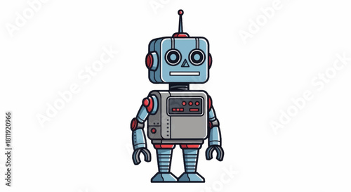 Retro futuristic robot character vector illustration. Cartoon android mascot isolated on white background. Mechanical technology bot icon