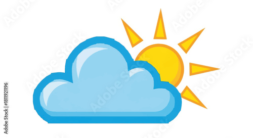 Weather forecast icon with cloud and sun. Partly cloudy sky symbol for apps and web. Flat design vector illustration