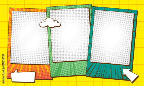 photo frame template in colorful cartoon pop art style