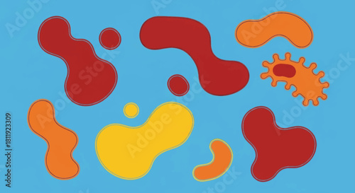 Abstract organic forms and microorganisms. Flat design vector illustration with amoeba and cell shapes. Modern retro style background for science and biology themes