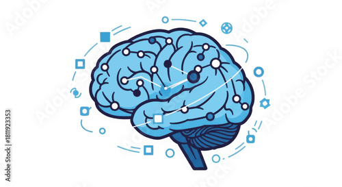 AI brain data icon with network connections. Stylized vector illustration of artificial intelligence. Machine learning and neuroscience concept