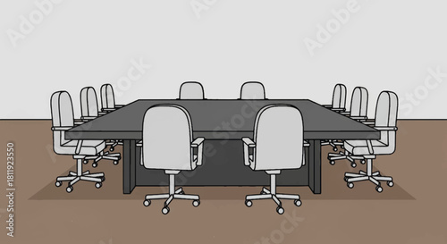 Empty conference room with a large table and chairs. Simple cartoon vector illustration of a business meeting and corporate office concept