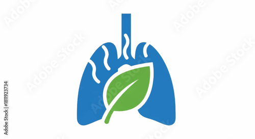 Lungs with a green leaf icon. Clean air and respiratory health concept. Flat design vector illustration for ecology and medicine