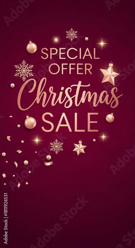 Burgundy background with metallic ornament and text 