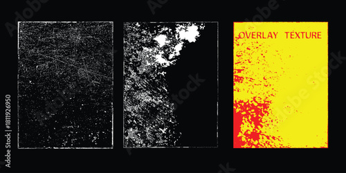 Grunge textures with distressed surfaces for branding, packaging, print posters, and digital design backgrounds. Simply place textures over any object to create grungy effect. Vector illustration.