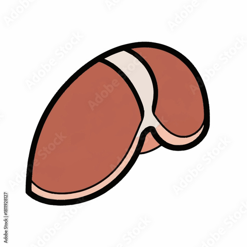 Stylized cartoon illustration of a raw meat steak.