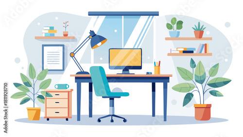 Cozy home office with plants and computer