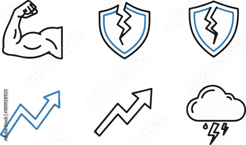 Minimalist Line Icons Depicting Strength, Vulnerability, Growth, and Weather