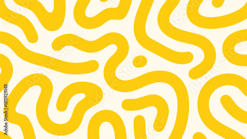 Abstract yellow organic shapes on a soft pale cream background pattern