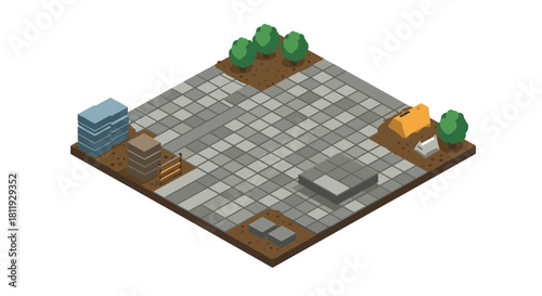 Creative ceramic workshop scene in modern isometric style