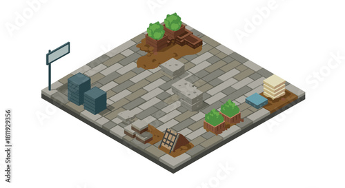 Isometric ceramic studio set with pottery tools and equipment