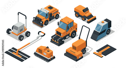 Colorful ceramic pottery and art supplies in isometric design