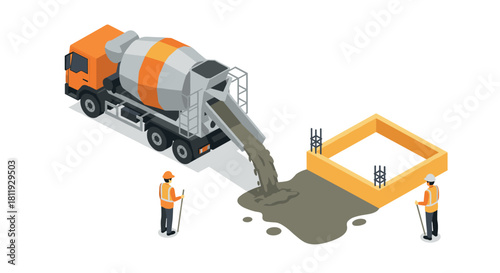 Elderly potter crafting clay pot on wheel in isometric style